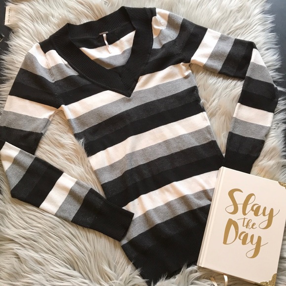 Poof! Tops - Poof! Black Gray White V Neck sweater